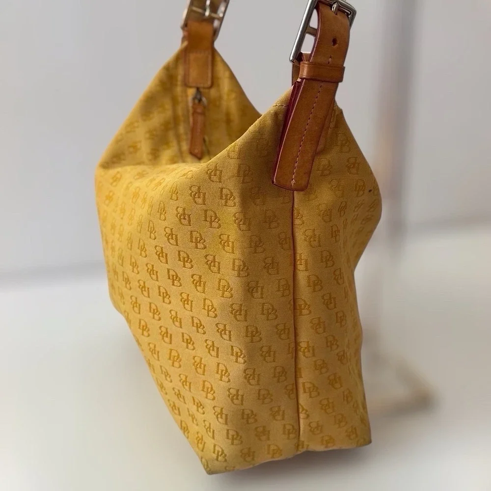 Dooney & Bourke Y2K Yellow Signature DB Monogram Canvas Hobo Shoulder Bag - Picture 5 of 11